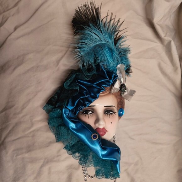 Unique Creations Lady Face Mask Ceramic Wall Art Signed - Picture 1 of 12
